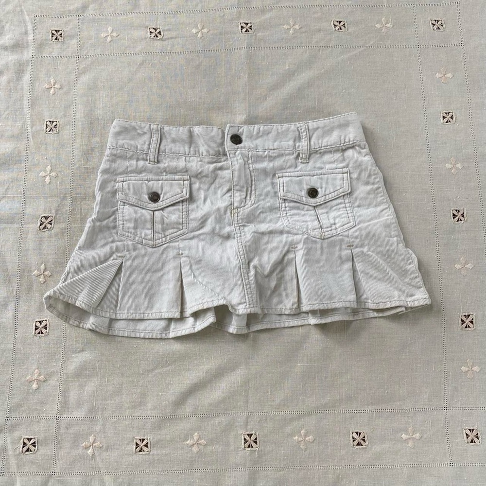 RARE Vintage Y2k Aeropostale Coquette Whimsy Low Rise Cream Corduroy Mini Skirt